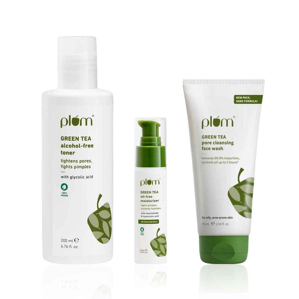 Buy Plum Green Tea CTM Routine Combo of 3- Face wash 75 ml, Toner 200 ml, Moisturizer 50 ml - Skincare Kit - Purplle