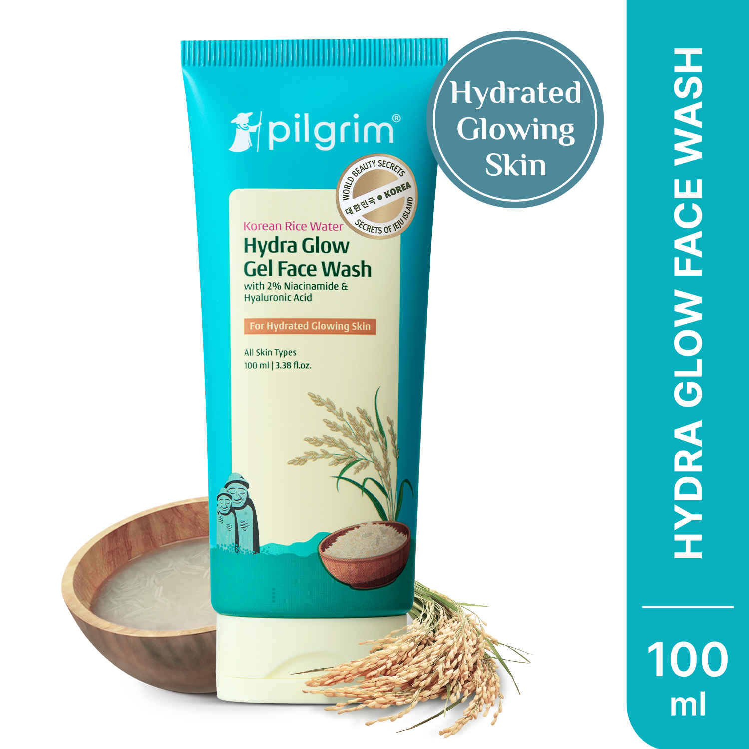 Buy Pilgrim Korean Rice Water Hydra Glow Gel Face Wash | Deep Hydration | Gentle Cleanse |Brightening Glow (100 ml) - Purplle