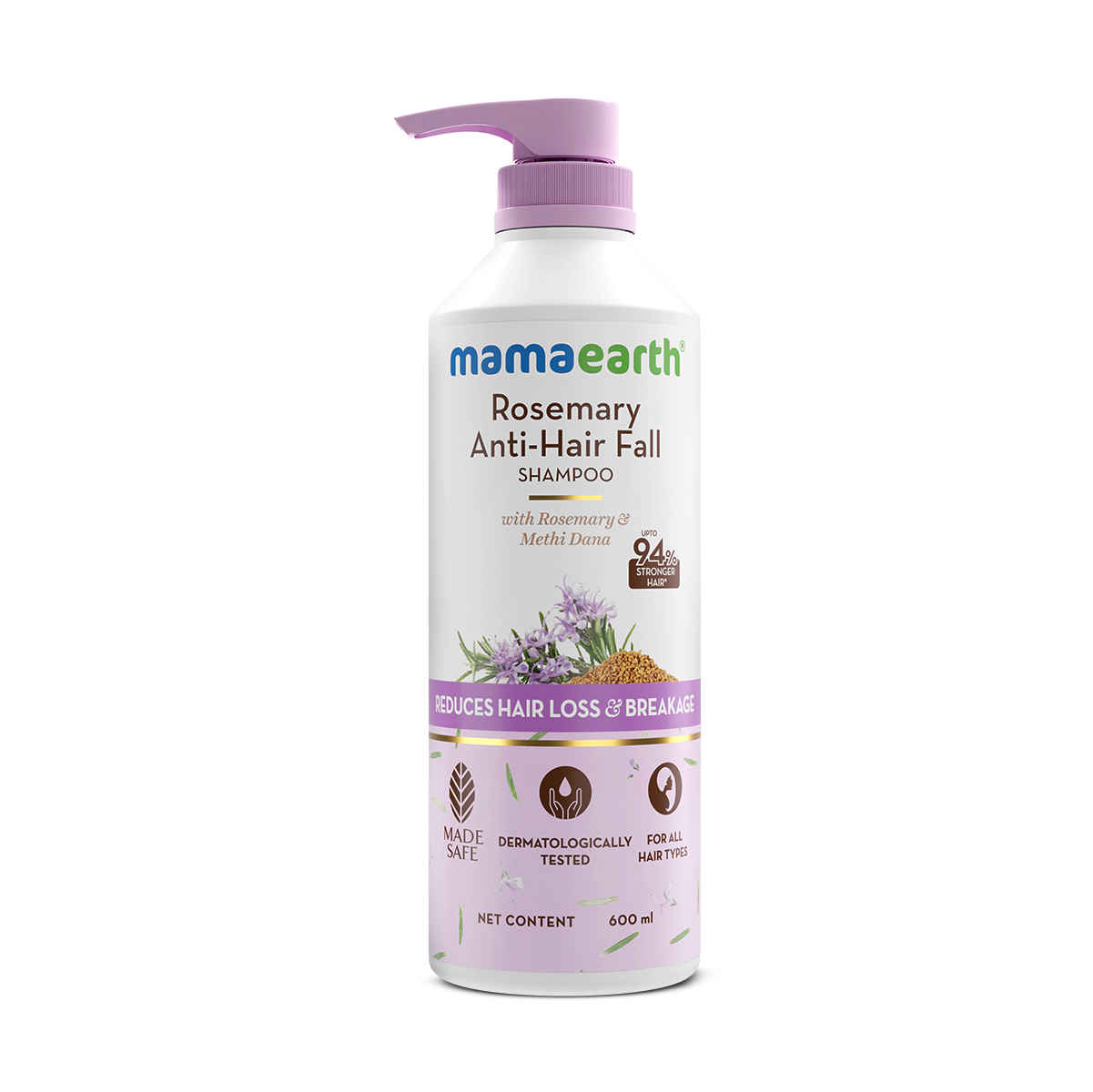 Buy Mamaearth Rosemary Anti-Hair Fall Shampoo with Rosemary & Methi Dana for Reducing Hair Loss & Breakage - 600 ml | Up to 94% Stronger Hair | Up to 93% Less Hair Fall | Sulphate Free Shampoo | For Men and Women - Purplle
