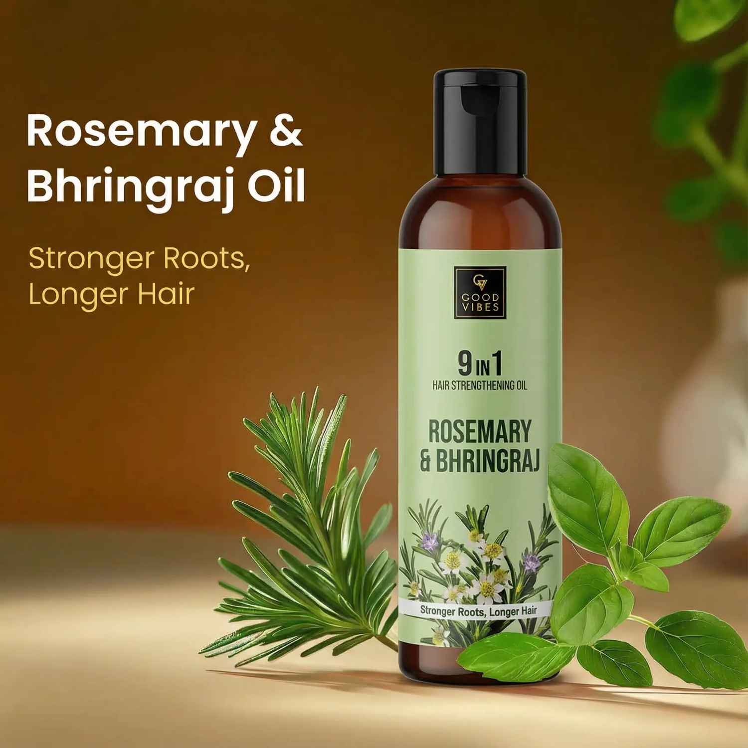 Buy Good Vibes Rosemary & Bhringraj 9 in 1 Hair Oil | Stronger Roots & Longer Hair | With Rosemary, Bhringraj, Amla, Neem, Curry Leaf, Jojoba, Brahmi, Cedarwood & Sage Oils | Anti Hair Fall Oil | Stimulates Hair Growth 200 ml - Purplle