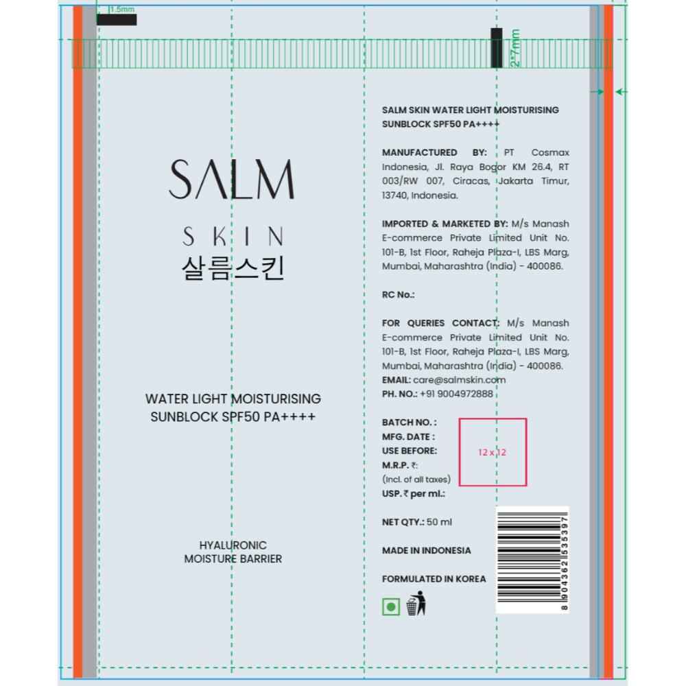Buy Salm skin Waterlight Moisturising Sunblock SPF 50 PA++++ (Benchmark: Roundlab Sunscreen) - 50 ml - Purplle