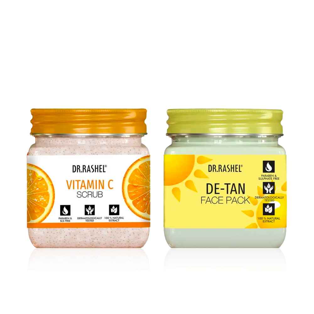 Buy Dr.Rashel De-Tan Face Pack + Vitamin C Face & Body Scrub Combo | Tan Removal & Skin Brightening for All Skin Types | Deep Exfoliation, Glow Boost & Even Skin Tone | Complete Skincare Duo (380 ml + 380 ml) - Combo of 2 - Purplle