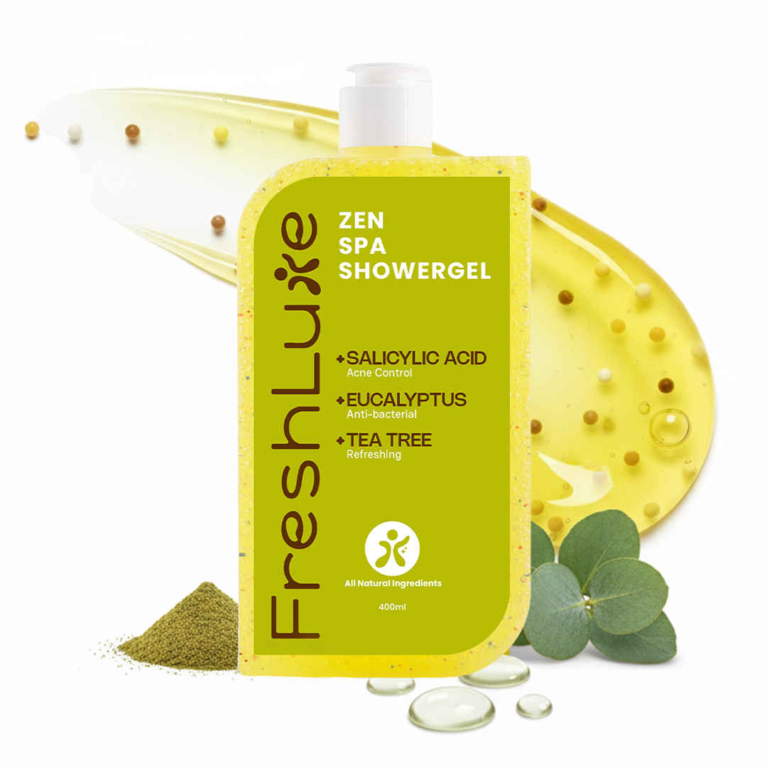 Buy FreshLuxe Zen Spa Shower Gel & Body Wash | Infused with 1% Saligaurd PCG & Salicylic Acid with TeaTree, Eucalyptus | Soothing & Anti-Bacterial | Unclogs Pores & Prevents Breakout | TeaTree Scent | 400 ml - Purplle