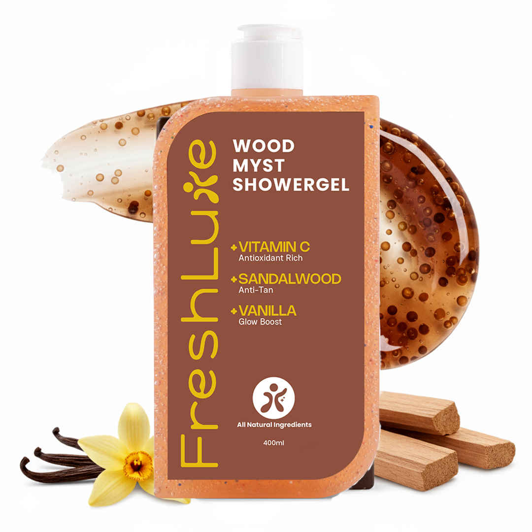 Buy FreshLuxe Wood Myst Body Wash & Shower Gel | Infused with 1% Saligaurd PCG & Vitamin C with Sandalwood | Reduces Uneven Skin Tone & Dullness | Soothes & Nourishes | Vanilla Scent | 400 ml - Purplle
