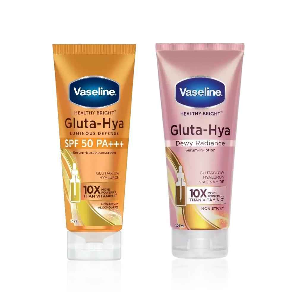 Buy Vaseline Day Protection & Hydration Duo (Gluta Hya Antioxidant SPF 50 PA+++ Sunscreen – 175 ml + Gluta-Hya Dewy Radiance Lotion – 200 ml) Combo of 2 - Purplle