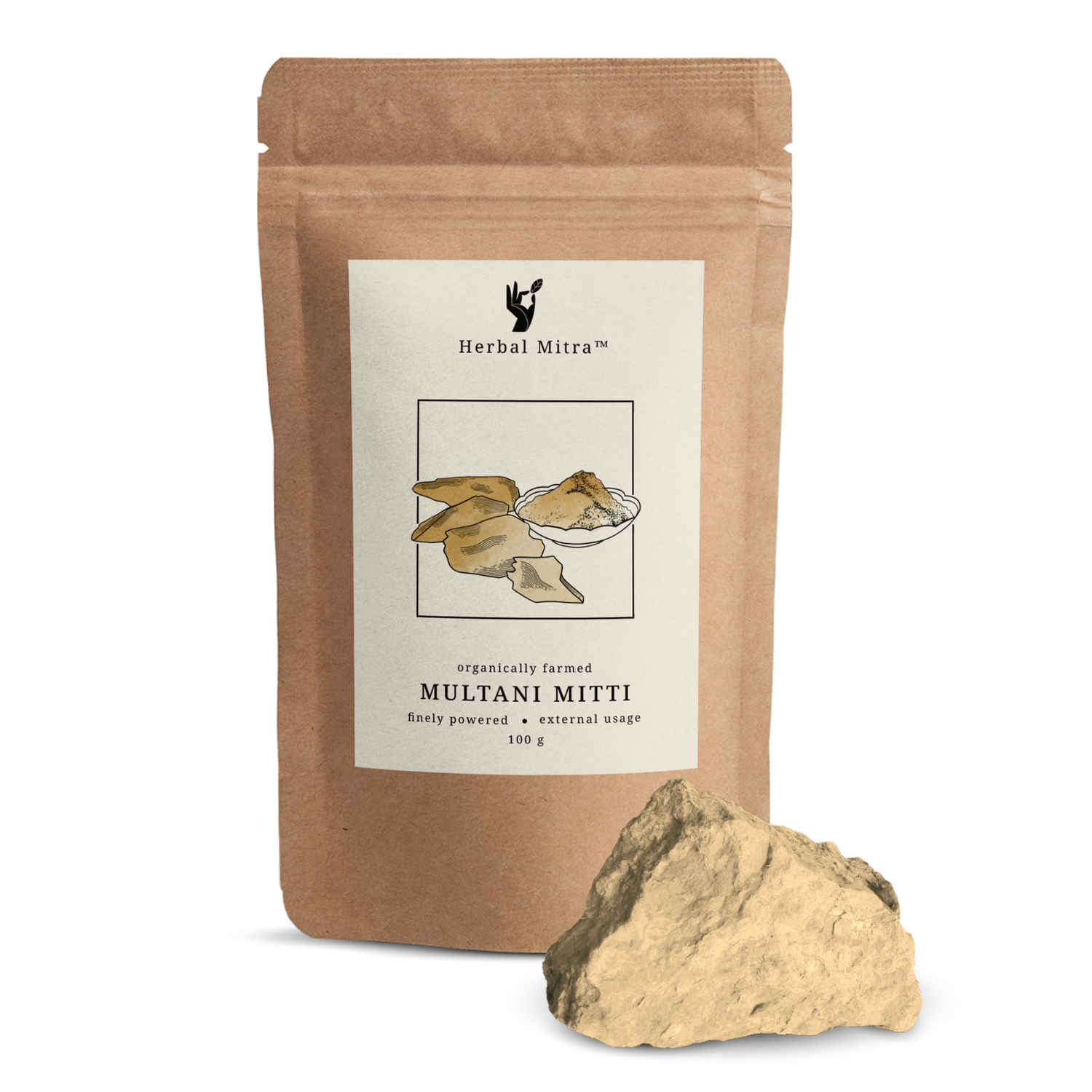 Buy Herbal Mitra Natural & Pure Multani Mitti Powder 100 gm For Face, Skin And Hair | Nourishing, Smoothening Face | Fuller's Earth, Bentonite Clay | Eco-Friendly Paper Pouch - Purplle