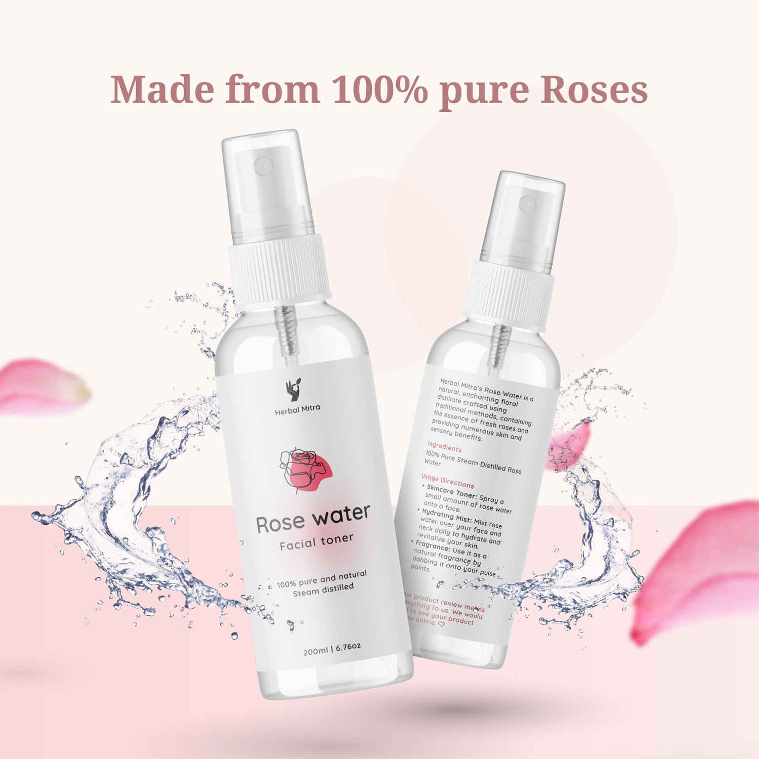 Buy Herbal Mitra Rose Water Toner Mist | Deep Hydration, Refreshing & Soothing | Pure & Natural, Alcohol Free, For Women & Men | Pack Of 1 (200 ml) - Purplle