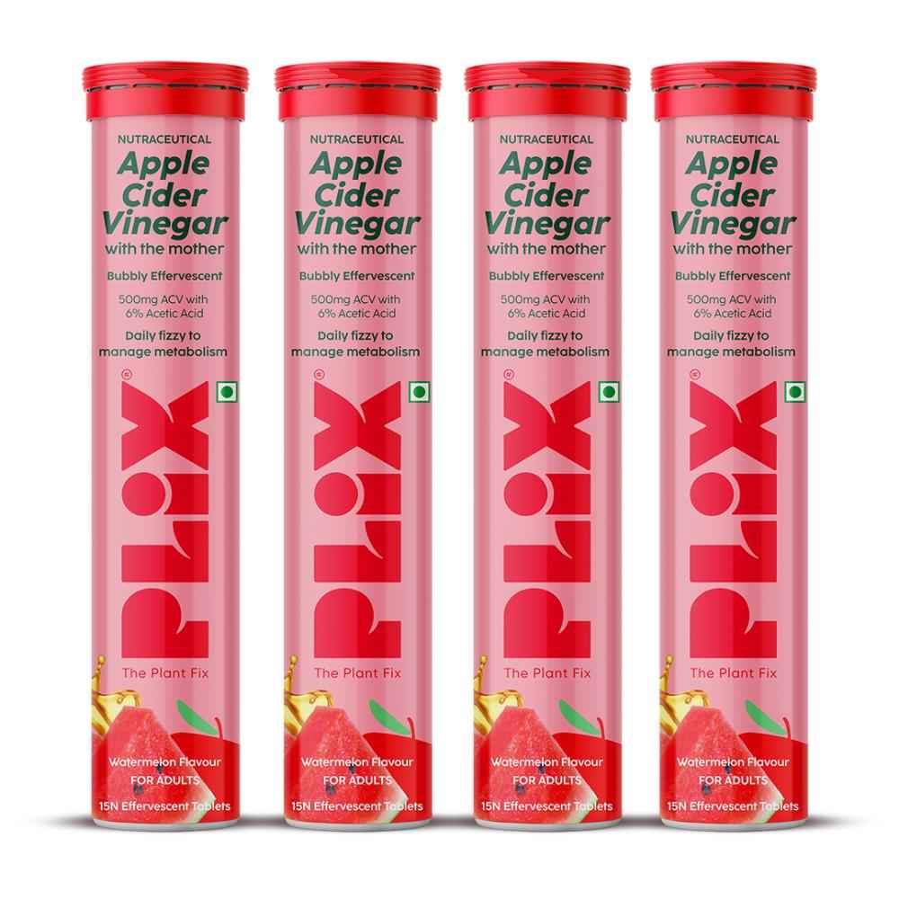 Buy PLIX Apple Cider Vinegar Effervescent for Weight Loss (Juicy Watermelon) - 60 Tablets, Pack Of 4 (ACV) - Purplle