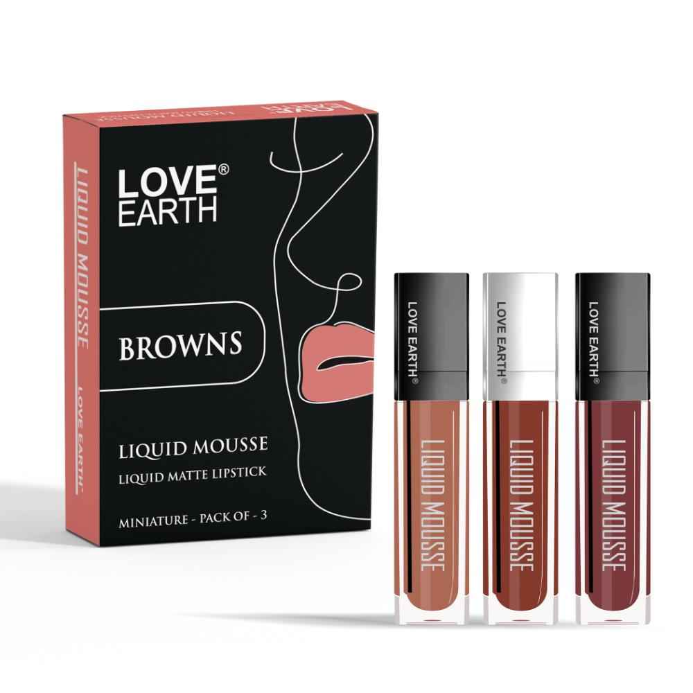 Buy Love Earth Liquid Mousse Lipstick Browns- Pack Of 3, 6 ml - Purplle