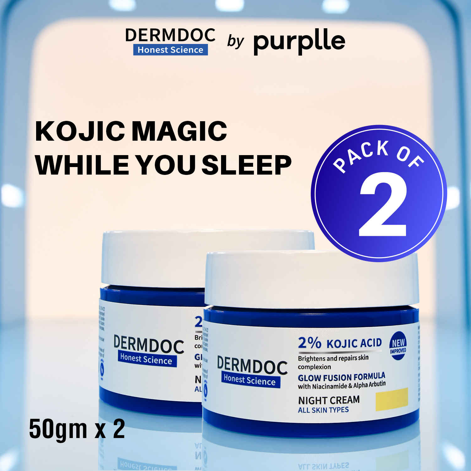 Buy DERMDOC Combo Kit 2% Kojic Acid Glow Fusion Formula Night Cream (50 gm * Pack of 2) | Skin Brightening I Targets Pigmentation I With Niacinamide & Alpha Arbutin Brightening - Purplle