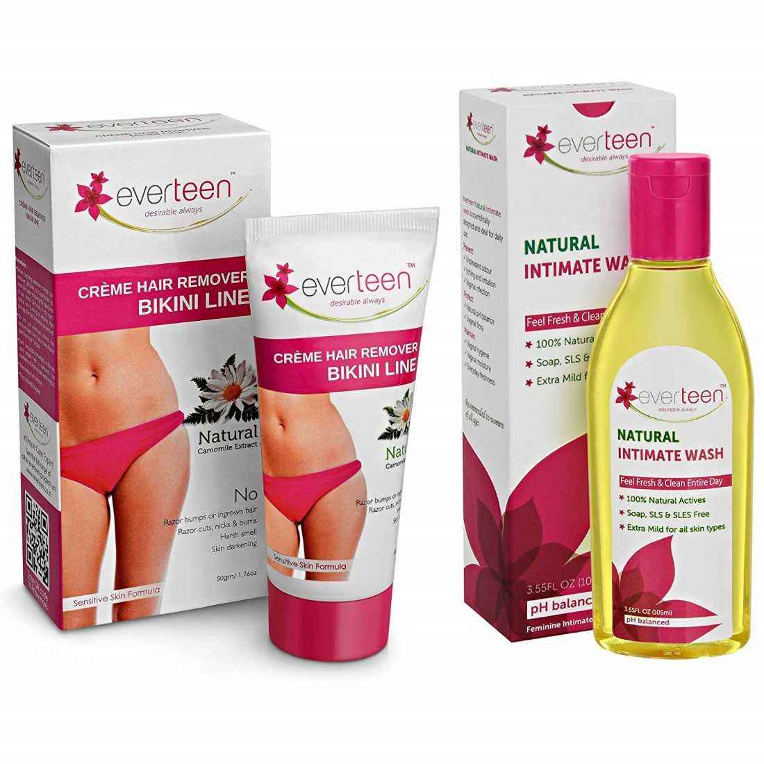 Buy everteen Combo Bikini Line Hair Remover Cream (50 gm) and Natural Intimate Wash (105 ml) for Women - Purplle