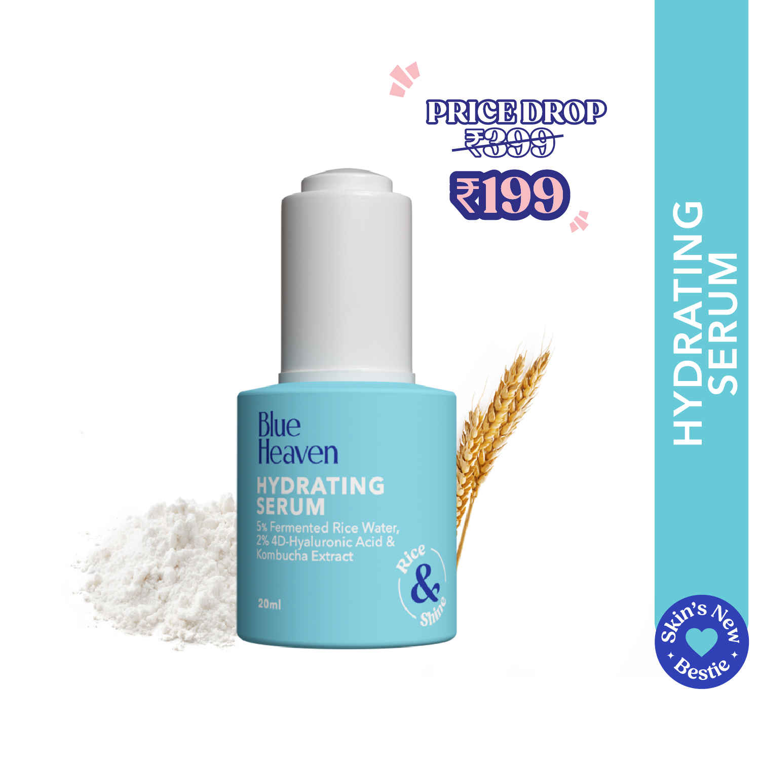 Buy Blue Heaven Hydrating Face Serum for Women infused 5% Fermented Rice Water + 2% 4D Hyaluronic Acid + 0.5% Kombucha Extract | Increase Skin Elasticity | Glowing Skin & Reduces Fine Lines | Intense Moisturization | 20 ml - Purplle