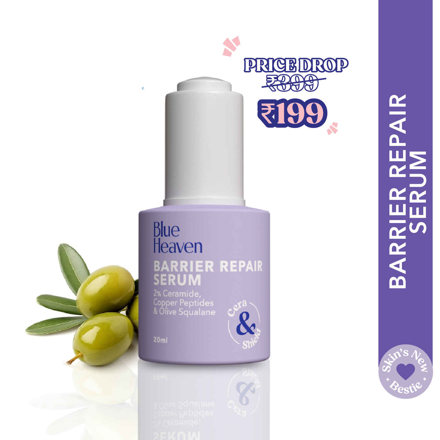 Buy Blue Heaven Barrier Repair Face Serum for Women Infused with 2% Ceramide, 0.5% Copper Peptides | Strengthens Skin's Natural Barrier | Reduces Fines Lines & Wrinkles | Reduces Inflammation 20 ml - Purplle
