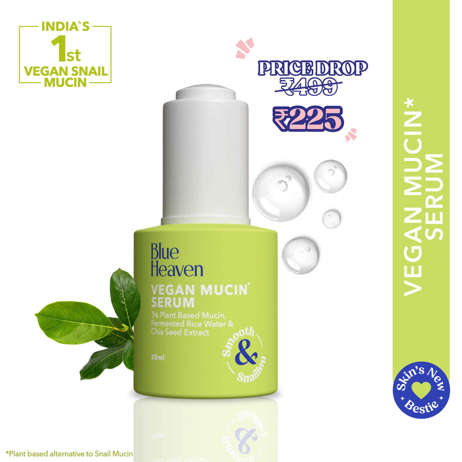 Buy Blue Heaven Vegan Mucin Face Serum  Infused with 3% Plant Based Mucin | Moisturizes & Improves Skin Texture | Botox like Plumping | Korean Glass Like Skin Glow Face Serum for Women, 20 ml - Purplle