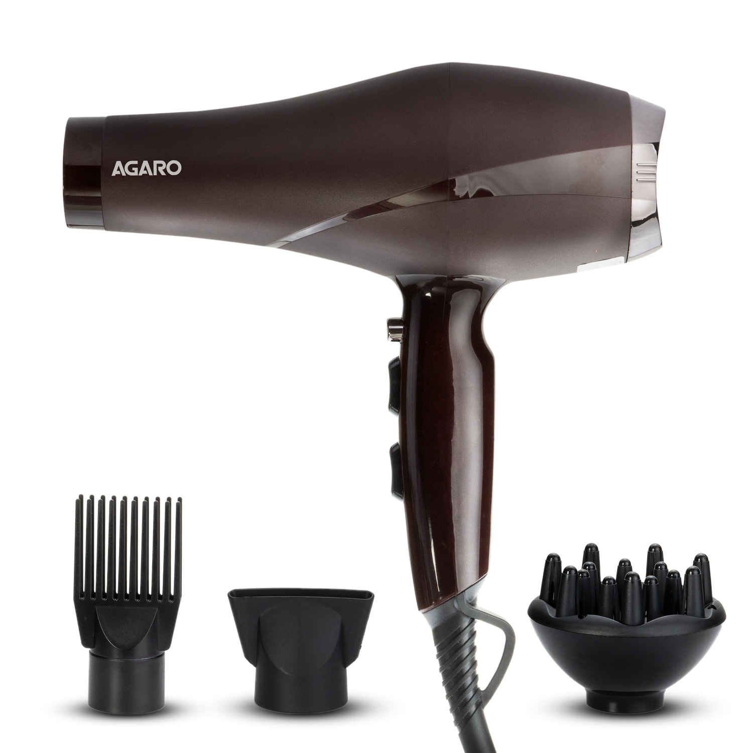 Buy AGARO HD-1120 2000W AC Professional Hair Dryer with Comb, Concentrator & Diffuser Nozzles, Hot & Cold Air, 2 Speed & 3 Temperature Settings with Cool Shot, Hair Dryer & Blower for Men & Women - 1 pc - Purplle