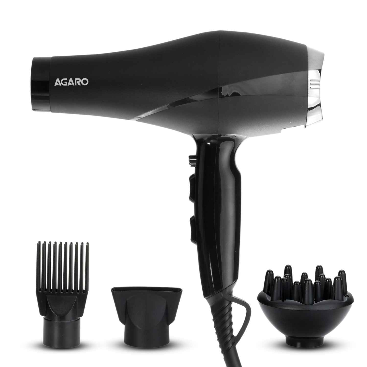 Buy AGARO HD-1120 2000 Watts Professional Hair Dryer with AC Copper Motor, Concentrator, Diffuser, Comb, Hot & Cold Air, 2 Speed 3 Temperature Settings with Cool Shot, For both Men & Women, Black - 1 pc - Purplle