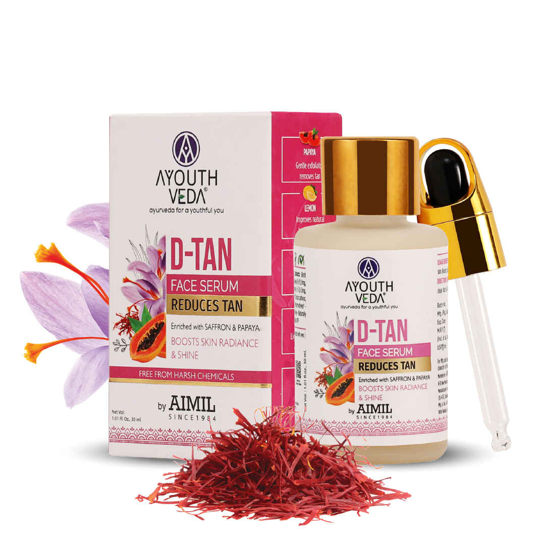 Buy Ayouthveda D-Tan Face Serum with Saffron & Papaya for Reducing Tan Net qty.- 30 ml - Purplle