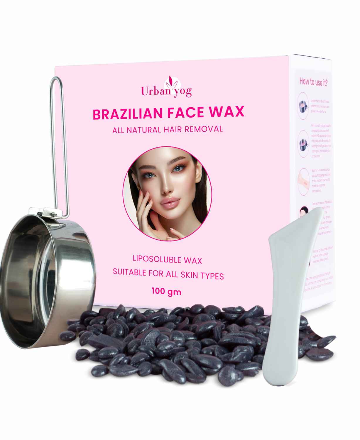 Buy UrbanYog Brazilian Beans Wax, Face Wax/Katori Wax for Women (100 gm) | Indiaa€™s 1st Liposoluble Stripless Wax | Pan with Handle & Spatula | Natural Ingredients | For Upper Lips, Chin, Cheeks & Hairline - Purplle