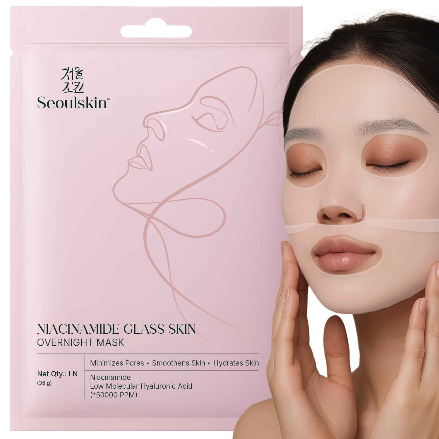 Buy SeoulSkin Niacinamide Glass Skin Overnight Mask – Korean Face Mask Sheet for Glowing Skin | 50,000 PPM Niacinamide & Hyaluronic Acid | Hydrating, Pore-Minimizing, Korean Skincare Sheet Mask (35 gm) - Purplle
