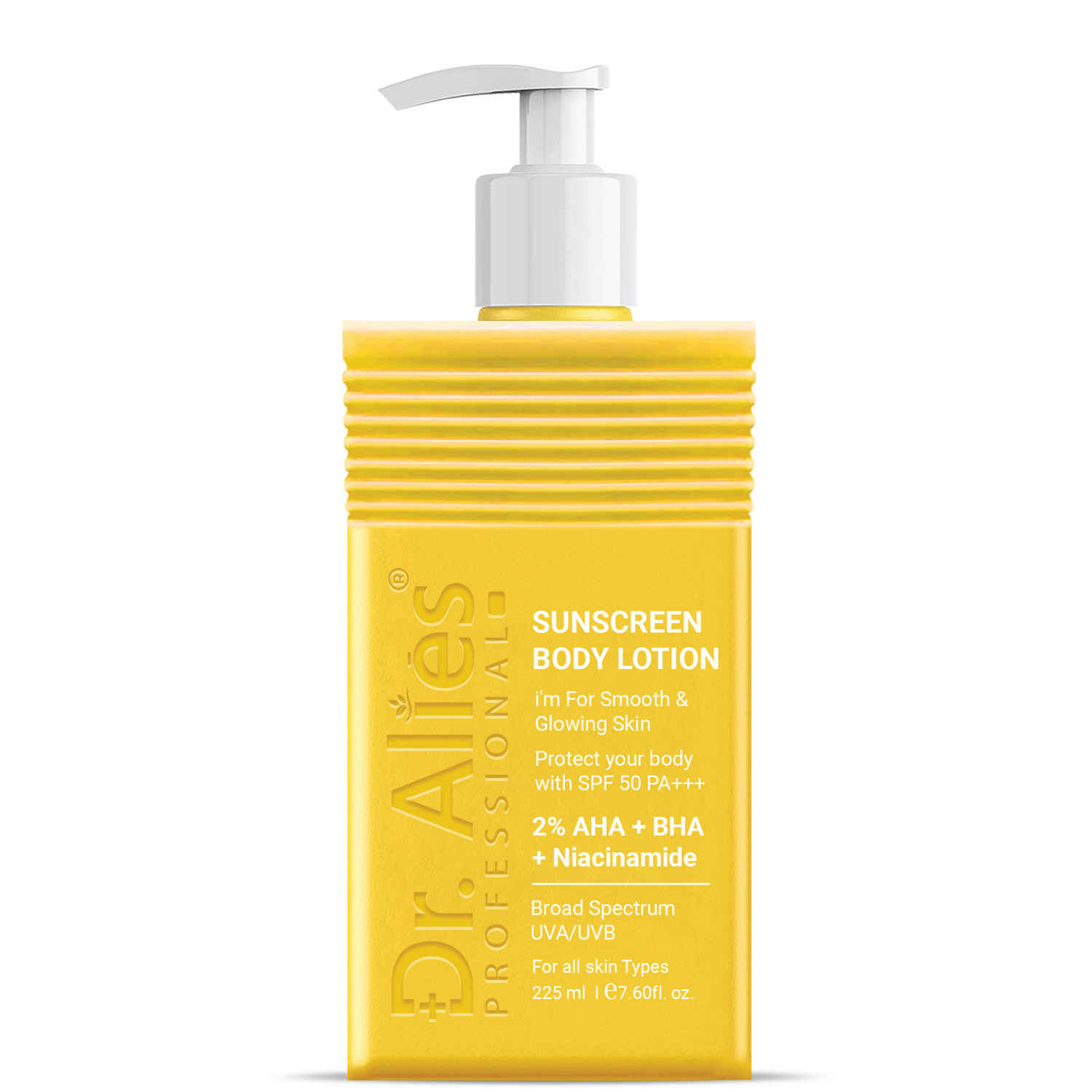 Buy Dr.Alies Professional Sunscreen - SPF 50 PA+++ 2% AHA BHA SPF 50 PA+++ Sunscreen Body Lotion Smooth, Bright, Sun-Protected Skin (225 gm) - Purplle