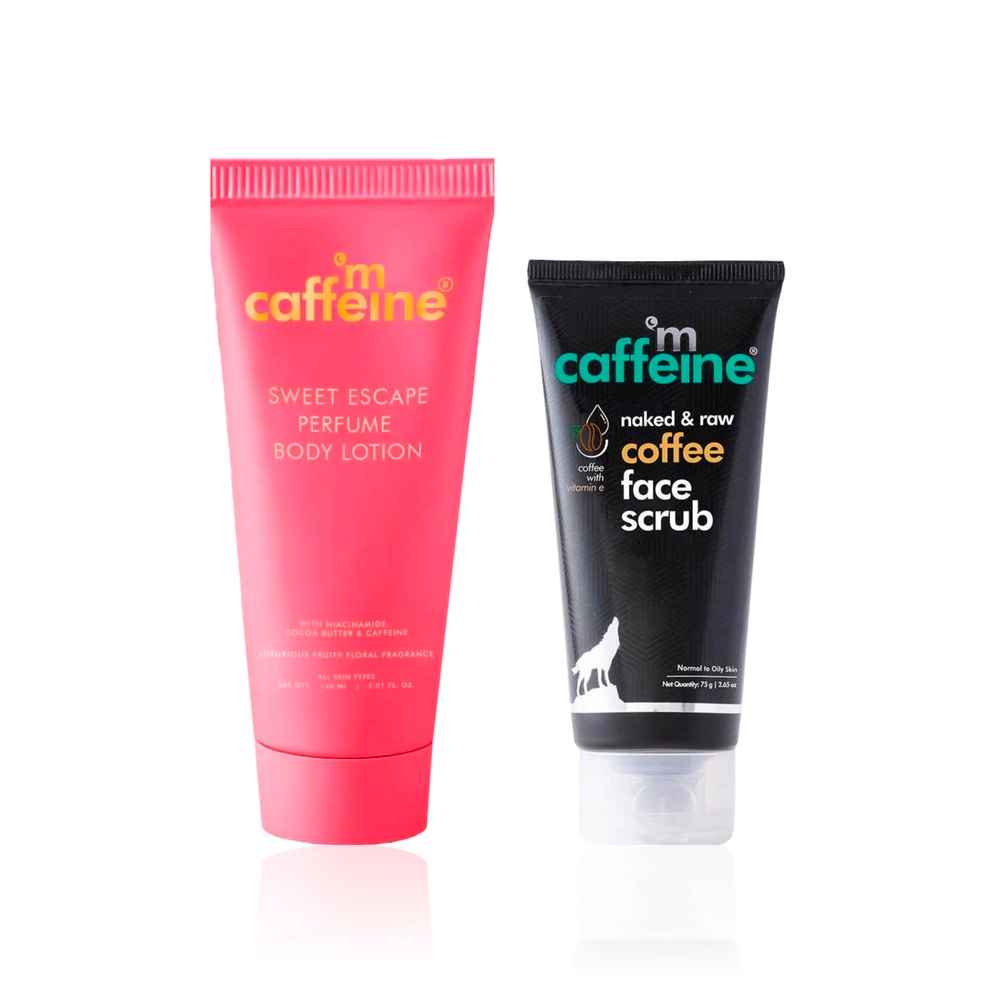 Buy mCaffeine Exfoliating and Glowing Duo (Sweet Escape Lotion 150 ml + Coffee Scrub 75 gm) Combo of 2 - Purplle