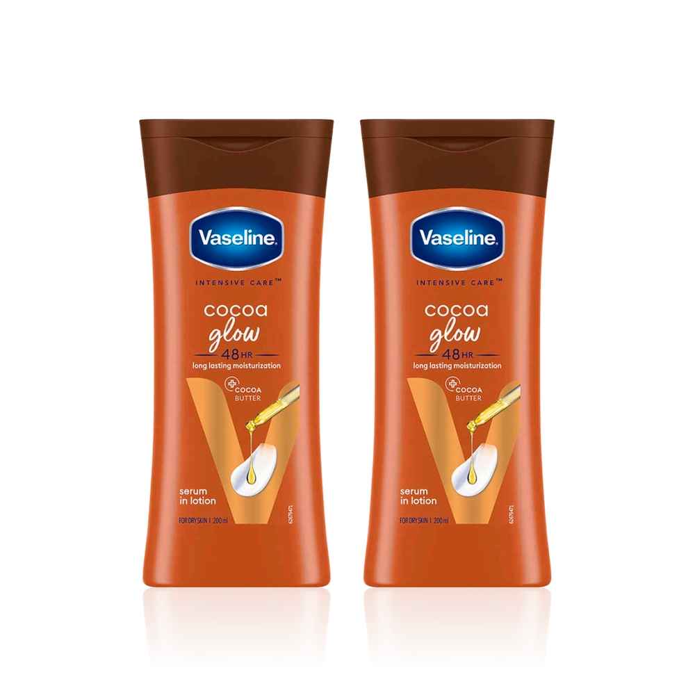 Buy Vaseline Cocoa Glow Serum In Lotion (200 ml) | 100% Pure Cocoa & Shea Butter for Glowing & Soft Skin – Pack of 2 - Purplle