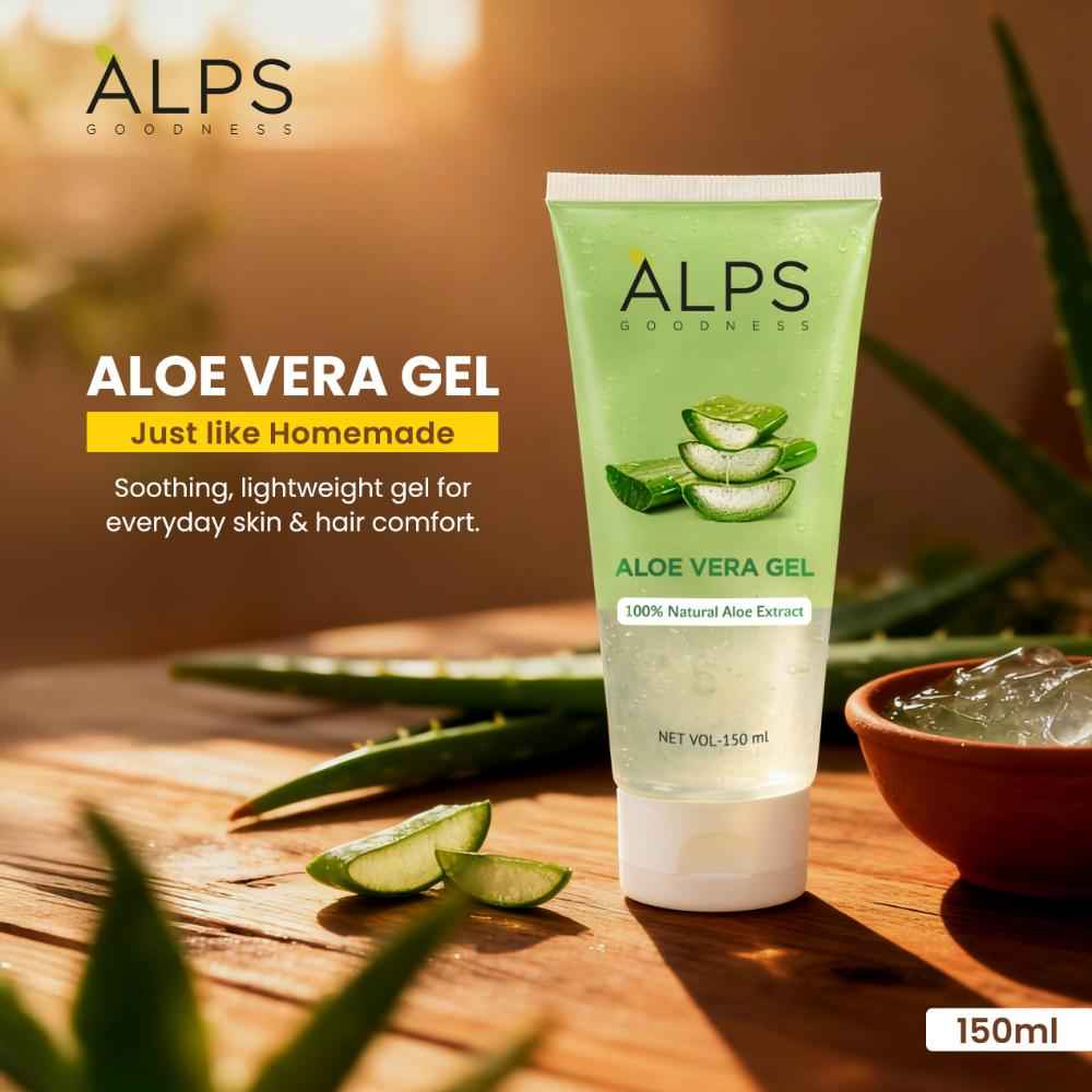 Buy Alps Goodness Aloe Vera Gel | With 100% Natural Aloe Extract | Hydrating, Cooling & Soothing Gel for Face, Hair & Body | Heals Sunburn, Razor Burns & Dryness | Lightweight, Non-Sticky & Paraben-Free – 150 ml - Purplle