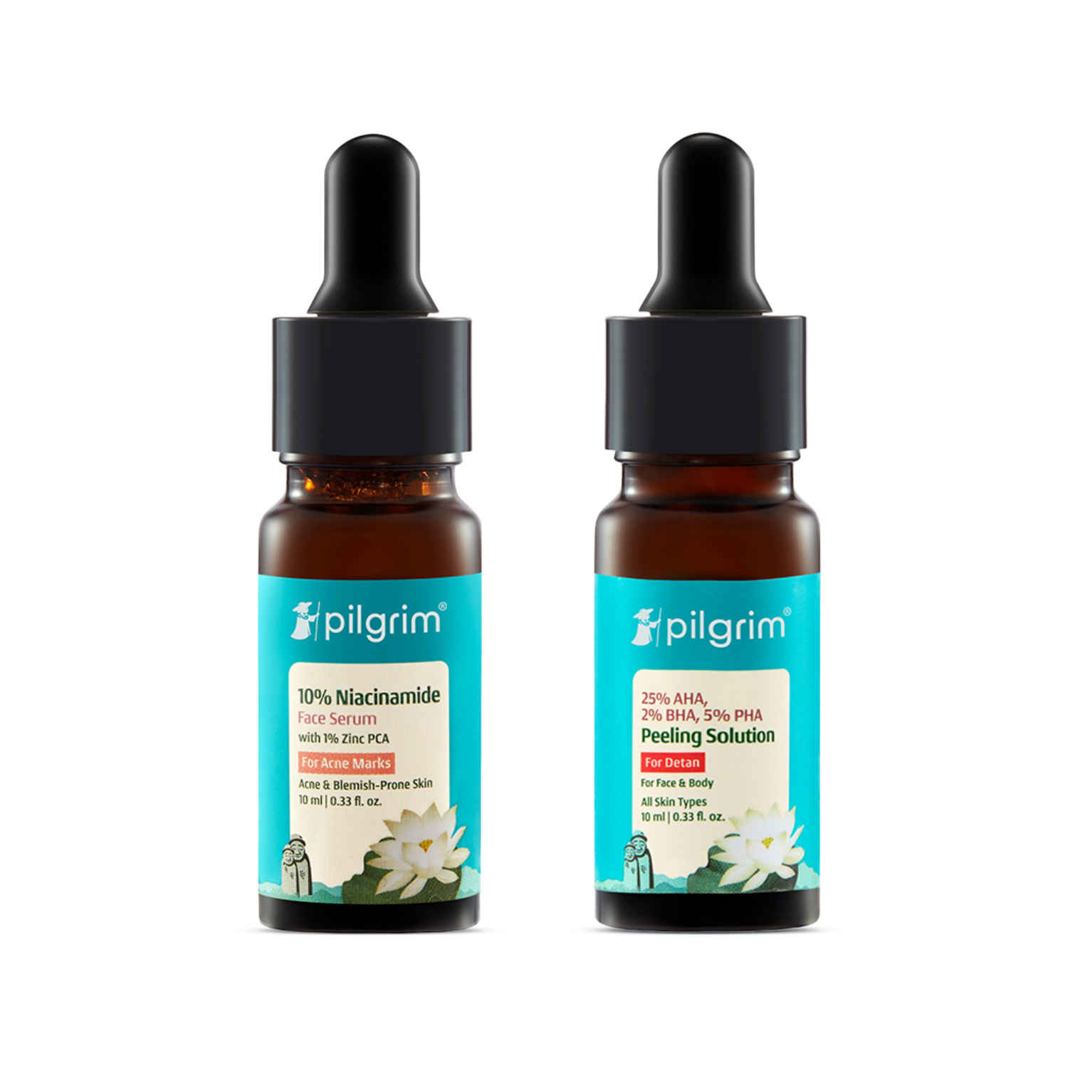 Buy Pilgrim Detan Duo | 10% Niacinamide + 25% AHA BHA PHA Face Serums | Tan Removal | Reduces Pigmentation Combo of 2 - Purplle