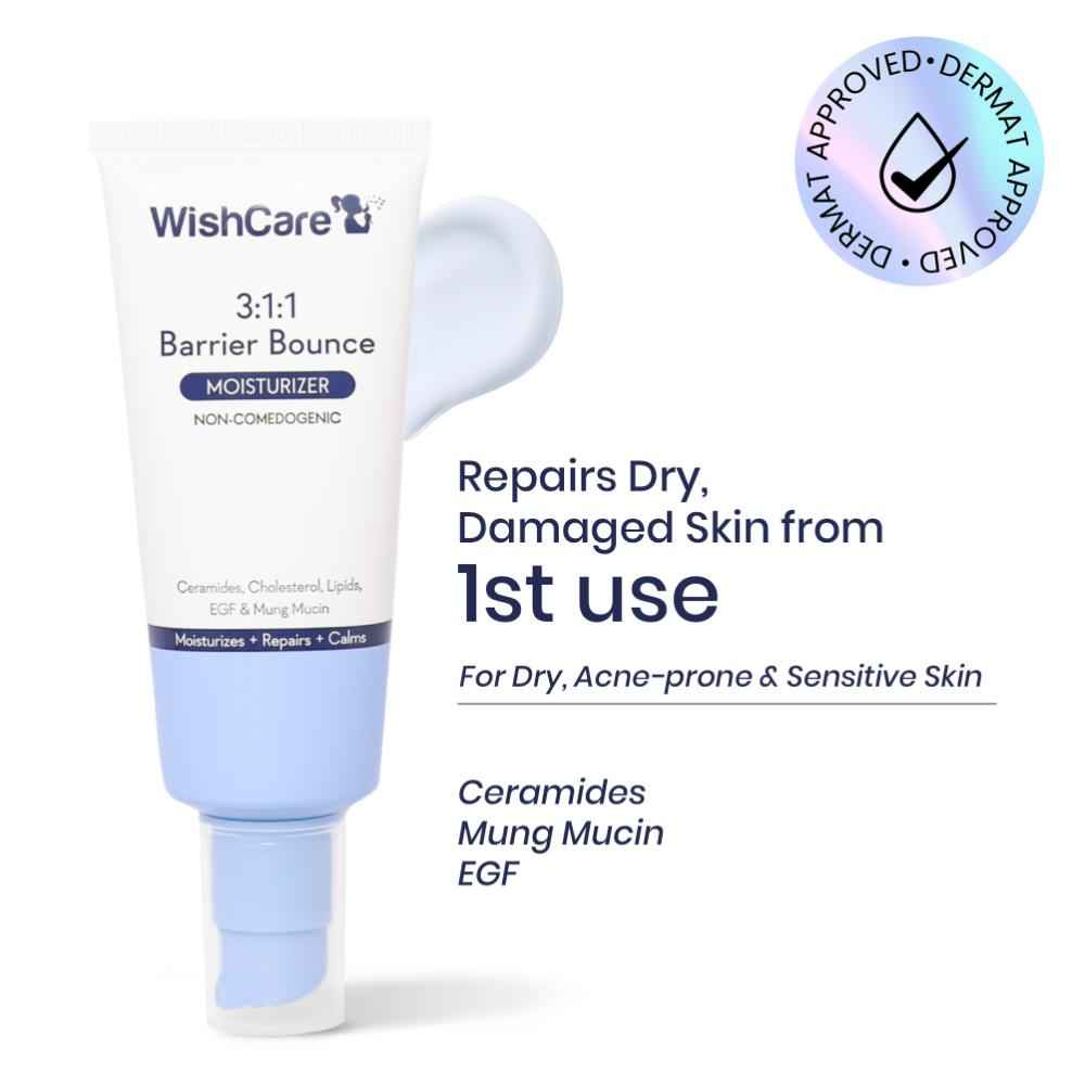 Buy WishCare 3:1:1 Barrier Bounce Moisturizer for Face | Barrier Repair Moisturizer With Ceramides, EGF & Mung Mucin | Repairs Skin Barrier, Calms & Soothes | All Skin Types | For Men and Women | 50 ml - Purplle