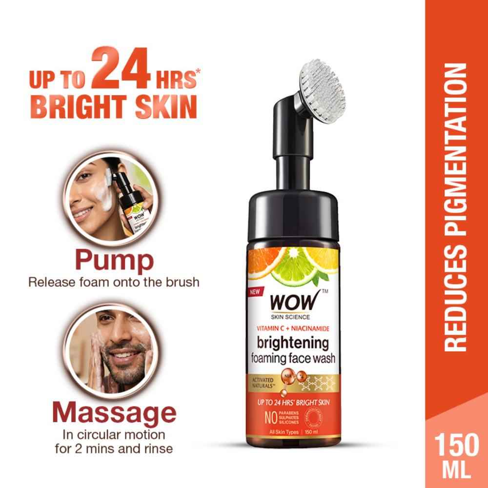 Buy WOW Skin Science Brightening Vitamin C Foaming Face Wash With Built-In Face Brush (150 ml) BOGO - Purplle