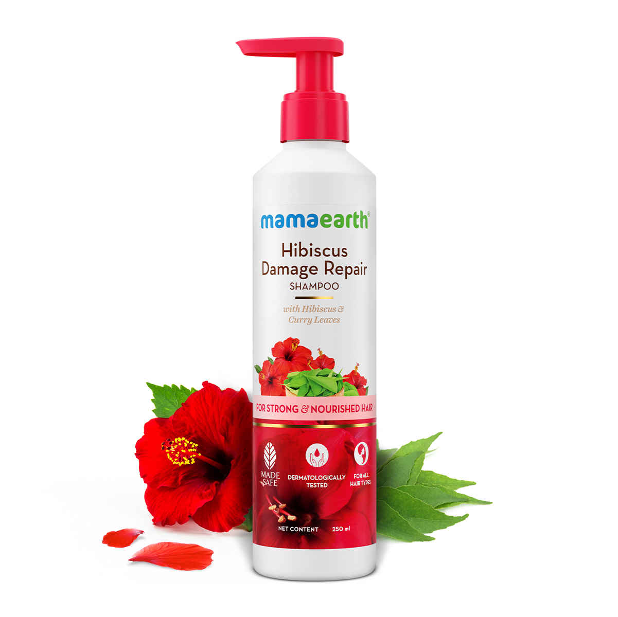 Buy Mamaearth Hibiscus Damage Repair Shampoo With Hibiscus & Curry Leaves for Strong & Nourished Hair - 250 ml | For Dry & Frizzy Hair | For Smoother, Shinier Hair | Suitable For All Hair Types - Purplle