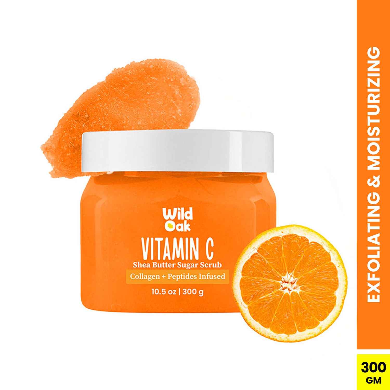 Buy Wild Oak Vitamin C Shea Butter Sugar Scrub | 300 gm | With Collagen, Peptides & Ceramides | Tan Removal & Smooth Skin | Removes Dead Skin | Ultra Hydrating, Exfoliating & Moisturising Sugar Body Scrub - Purplle