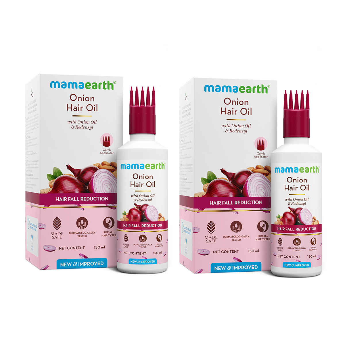 Buy Mamaearth Onion Oil For Hair Regrowth & Hair Fall Control With Redensyl (150 ml) Pack Of 2 - Purplle