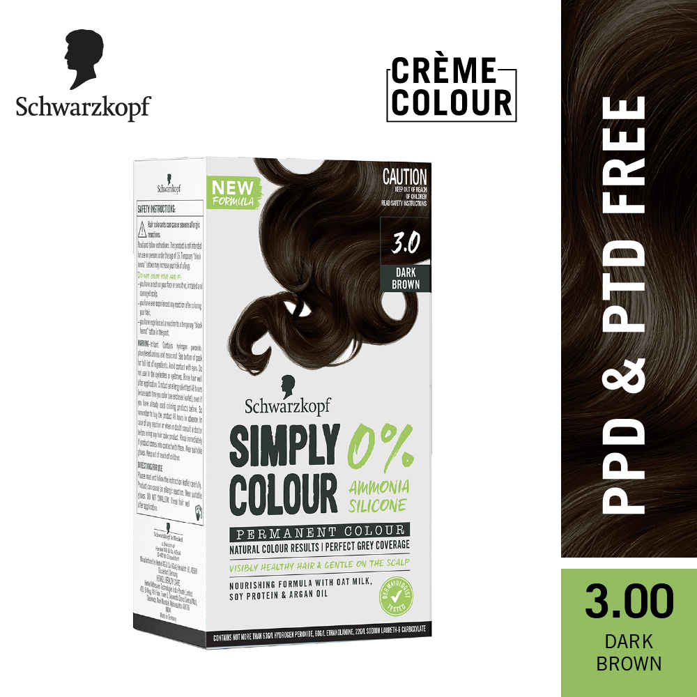 Buy Schwarzkopf Simply Colour Permanent Hair Colour For 100% Grey Coverage - 3.00 Dark Brown (142.5 ml) - Purplle
