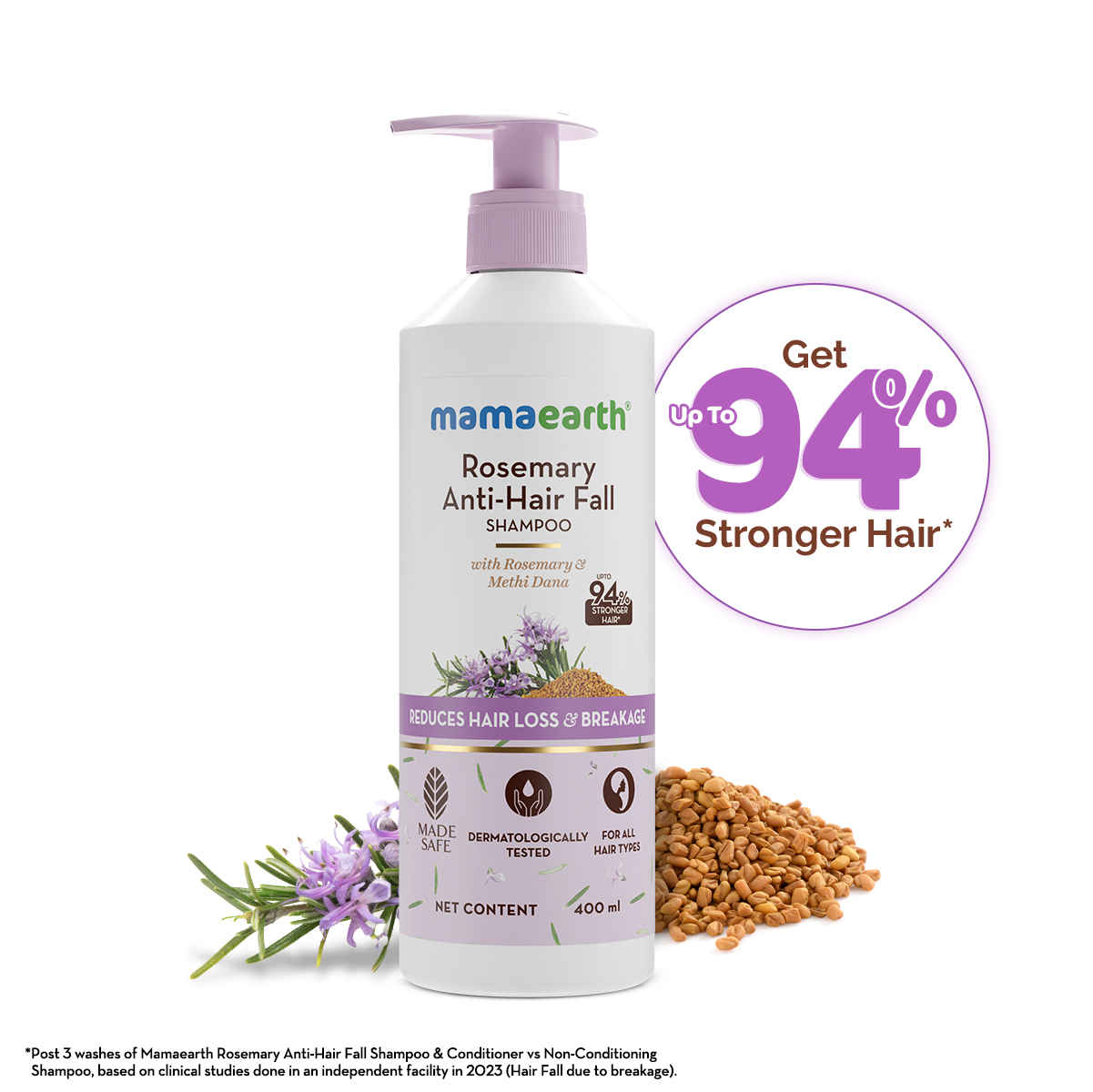 Buy Mamaearth Rosemary Anti-Hair Fall Shampoo with Rosemary & Methi Dana for Reducing Hair Loss & Breakage- 400 ml | Up to 94% Stronger Hair* | Up to 93% Less Hair Fall | For Men and Women - Purplle