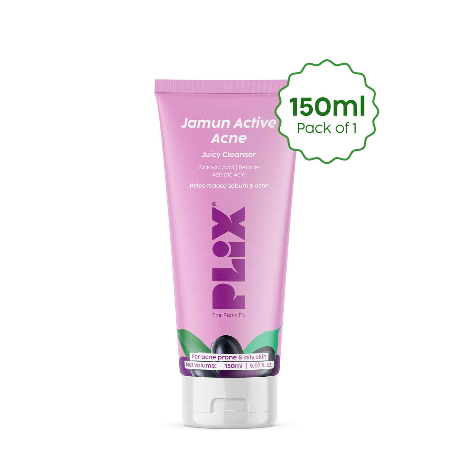 Buy PLIX Jamun Active Acne Cleanser With Salicylic Acid | Gently Cleanses | Helps Reduce Acne | Oily & Acne Prone Skin | Daily Use | Women & Men | Dermatologically Tested | 150 ml - Purplle