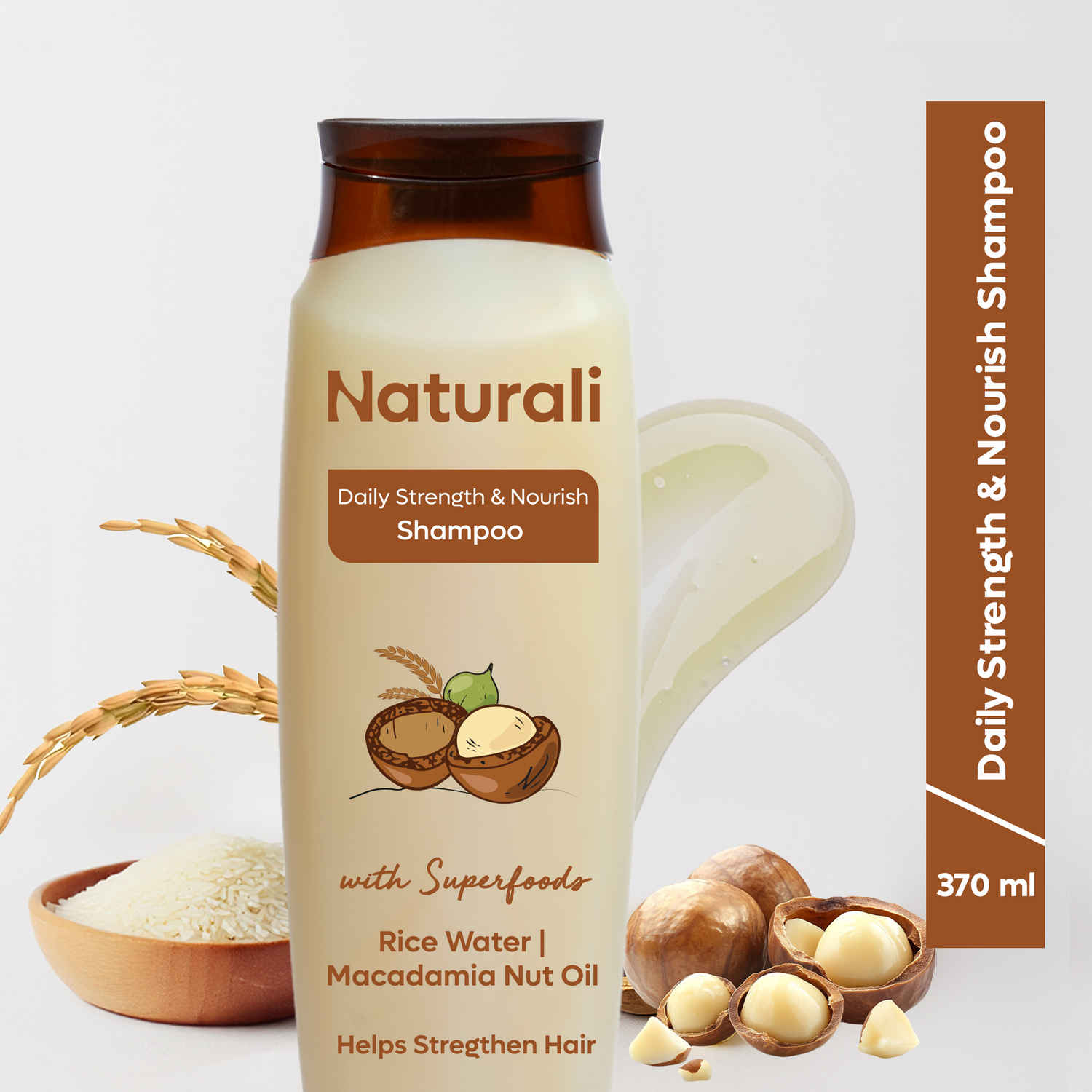 Buy Naturali Daily Strength & Nourish Shampoo with Rice Water & Macadamia Nut Oil | Makes Hair Stronger | Paraben and Sulphate Free Shampoo | Natural Shampoo| 370ml - Purplle