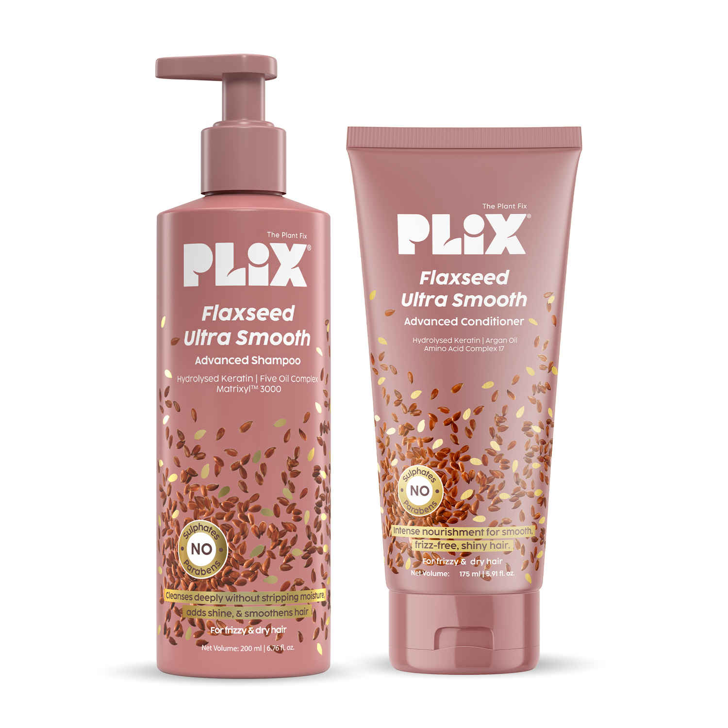 Buy PLIX Flaxseed Ultrasmooth Advanced Shampoo 200 ml & Conditioner 175 ml Combo | | Plant Keratin PF & Flaxseed Oil | Smooth & Manageable Hair | Controls Frizz | Paraben & Sulphate Free - Combo of 2 - Purplle