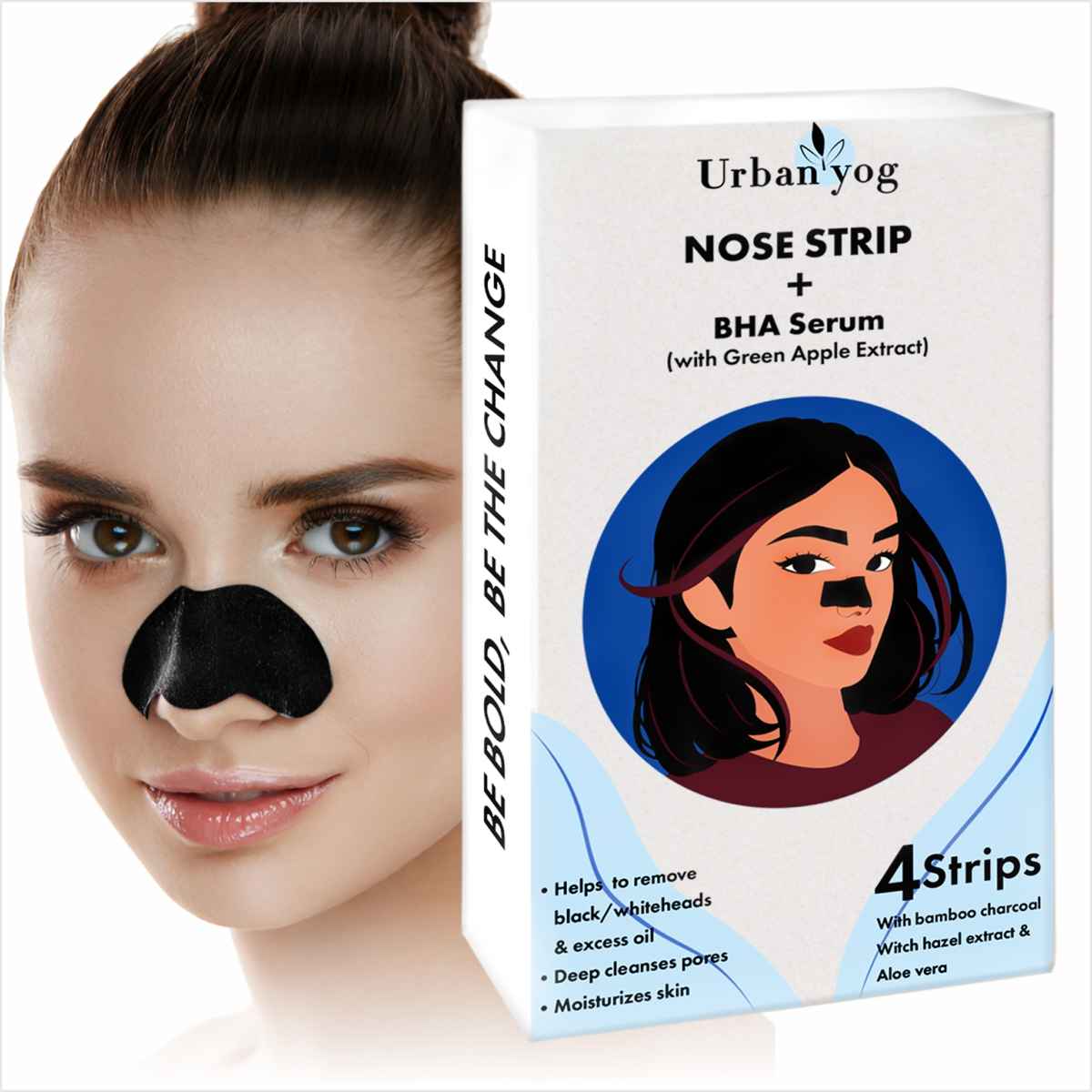 Buy UrbanYog Nose Strips Blackhead Remover / Whitehead Remover + BHA Serum To Treat Pores - 4 Strips - Purplle
