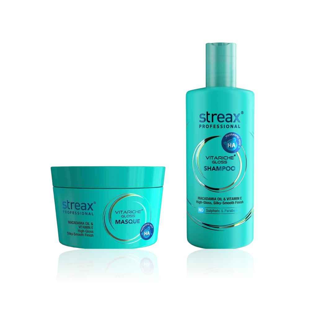 Buy Streax Professional Vitariche Gloss Shampoo & Mask Duo With Hyaluronic Acid | Deep Conditioner | Frizz Control combo of 2 - Purplle