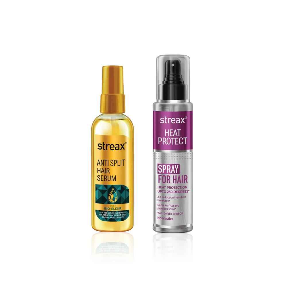 Buy Streax Hair Defense Duo (Anti-Split Serum & Heat Protect Spray) - (100ml + 100ml) - Purplle