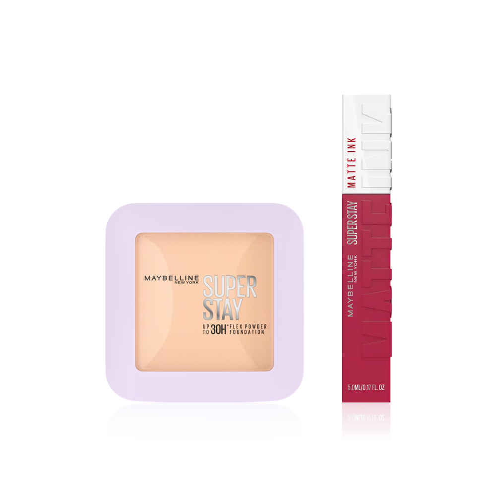 Buy Maybelline New York SuperStay Power Duo | Foundation Compact 128 Full Coverage 30H Full Coverage ( 9 gm) | Matte Ink Lipstick( 5 ml), Combo of 2 - Purplle