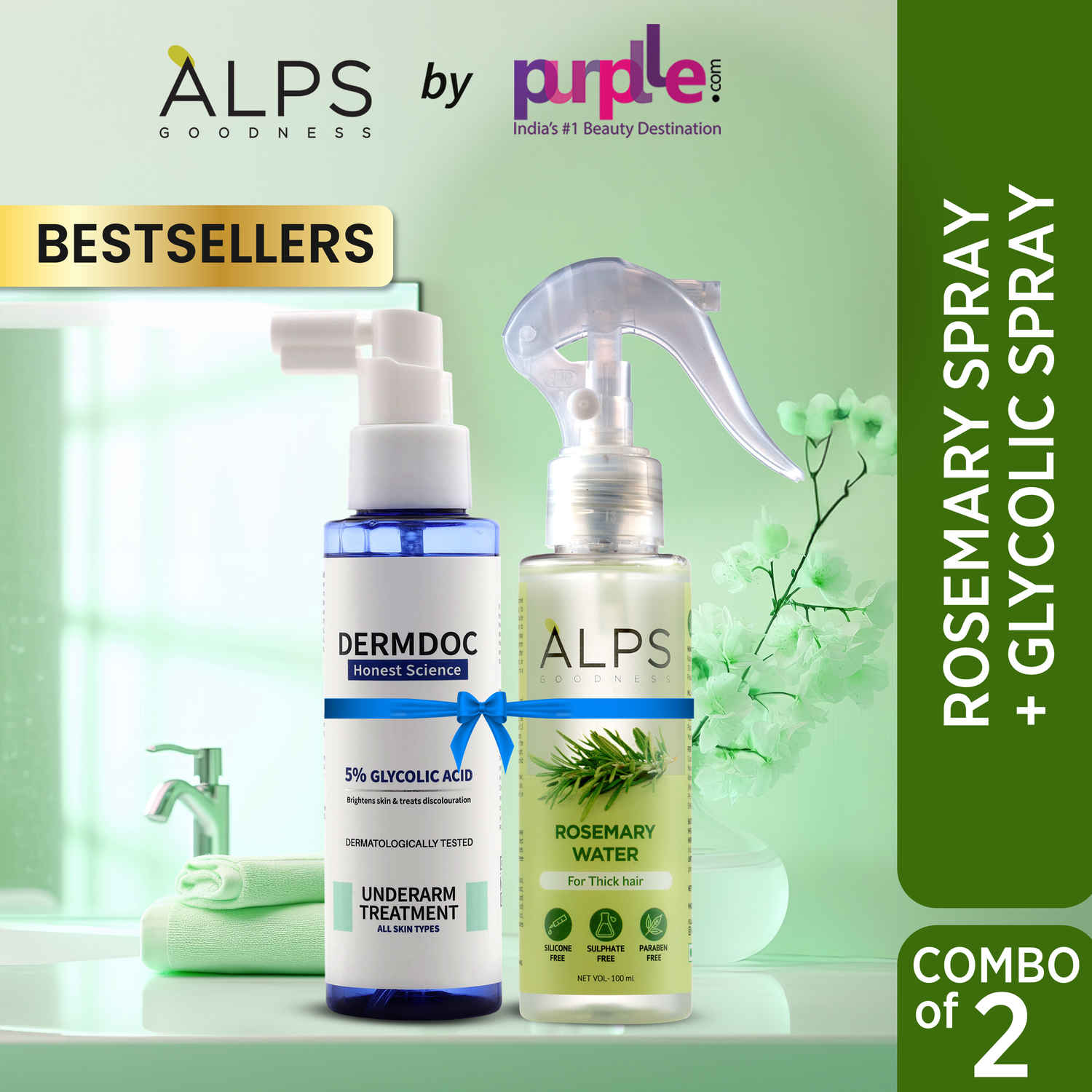 Buy Alps Goodness X DERMDOC Bestselling Sprays Duo I Rosemary Water Spray (100 ml) + 5% Glycolic Acid Under Arm Treatment Spray (100 ml) I Hair Growth Expert I Underarm Brightening Combo of 2 - Purplle