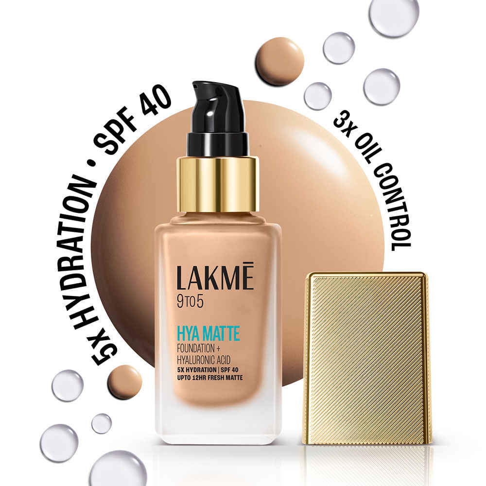 Buy Lakme 9to5 Hya Matte Foundation + Hyaluronic Acid, 5X Hydration, SPF 40, Upto 12 Hrs Matte Finish, Neutral Nude - 25 ml - Purplle