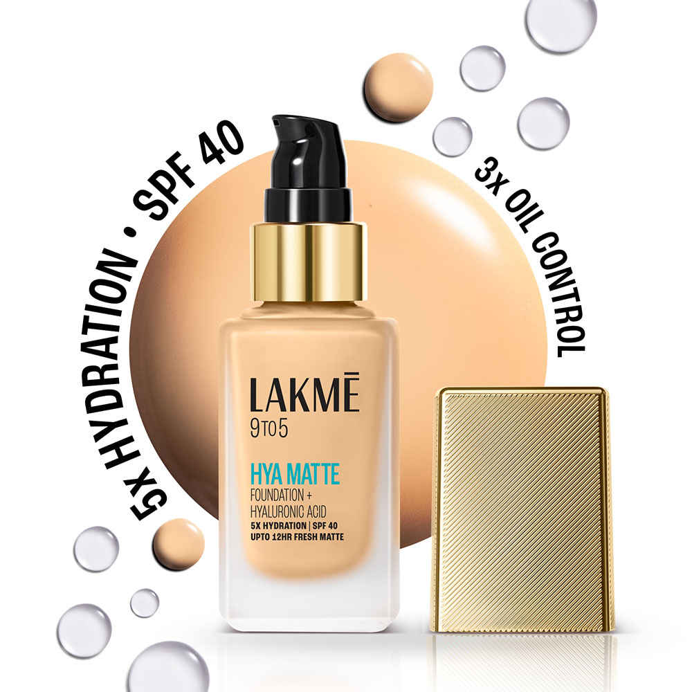 Buy Lakme 9to5 Hya Matte Foundation + Hyaluronic Acid, 5X Hydration, SPF 40, Upto 12 Hrs Matte Finish, Warm Creme - 25 ml - Purplle