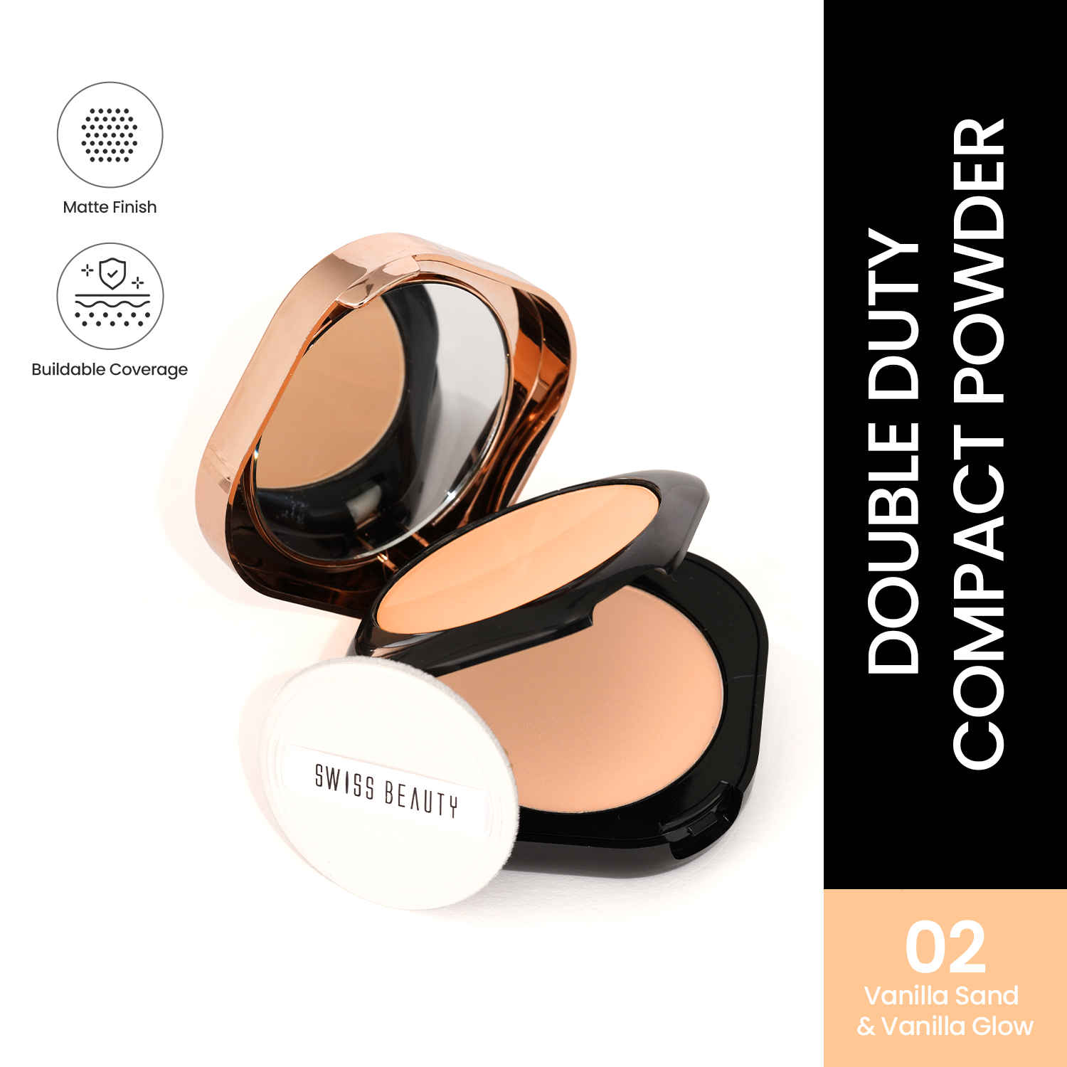 Buy Swiss Beauty Double Duty Compact Powder | 2-in-1 Compact, 18 gm -Vanilla Sand - Vanilla Glow - Purplle