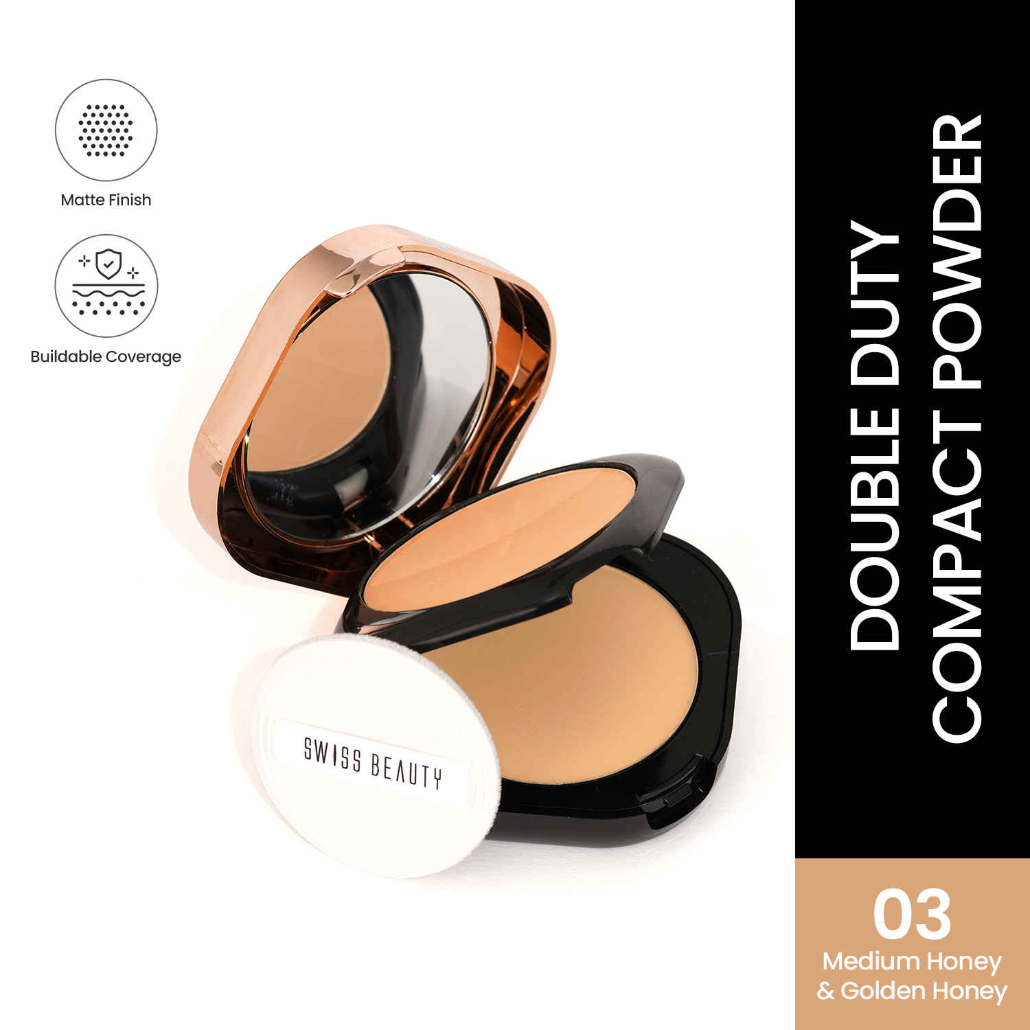 Buy Swiss Beauty Double Duty Compact Powder | 2-in-1 Compact, 18 gm -Medium Honey - Golden Honey - Purplle