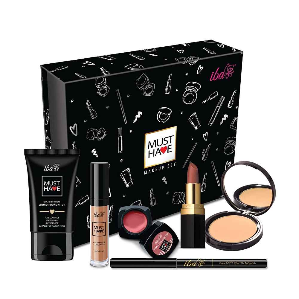 Buy Iba Must Have Makeup Set (Medium) l Waterproof Foundation l Concealer l Matte Compact l Lip & Cheek Tint l Matte Lipstick l Smudge Proof Kajal - Purplle