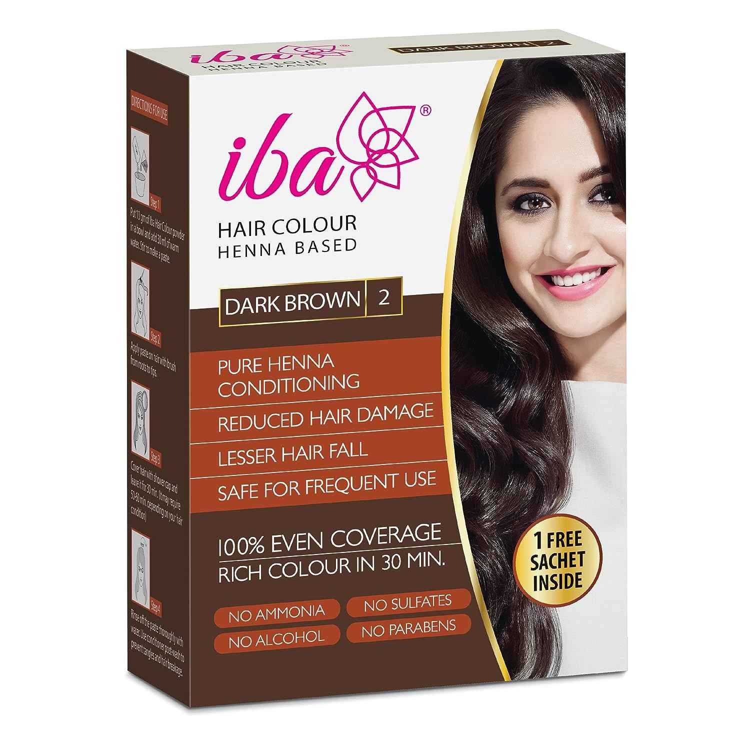Buy Iba Hair Color - Dark Brown, 70g | 100% Pure Henna Based Powder Sachet | Naturally Coloured Hair & Long Lasting | Conditioning | Reduced Hair fall & Hair Damage | Shine & Nourish Hair | Paraben, Chemical, 70 gm - Purplle