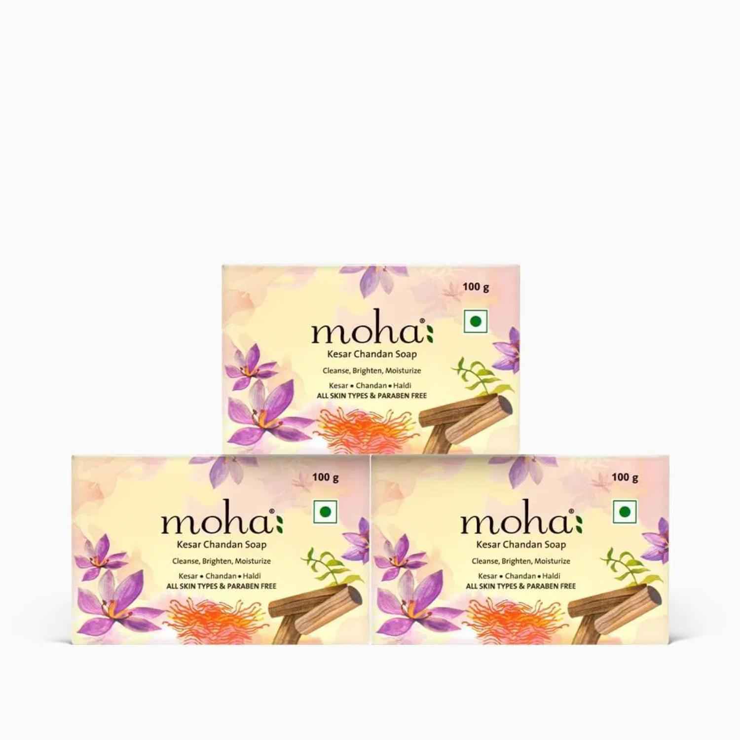 Buy Moha Kesar Chandan Saffron And Sandalwood Soap For Radiant Smooth Skin- Pack Of 3 300 gm - Purplle